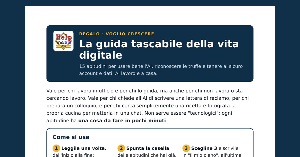 Anteprima della guida tascabile della vita digitale: il riquadro Come si usa e le prime abitudini sull'intelligenza artificiale